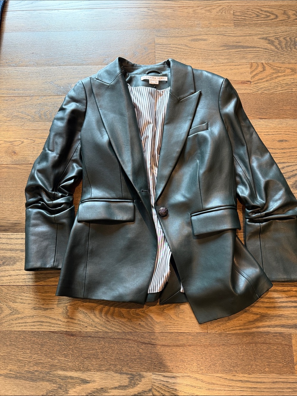 Veronica Beard dark green Faux Leather Blazer Jacket